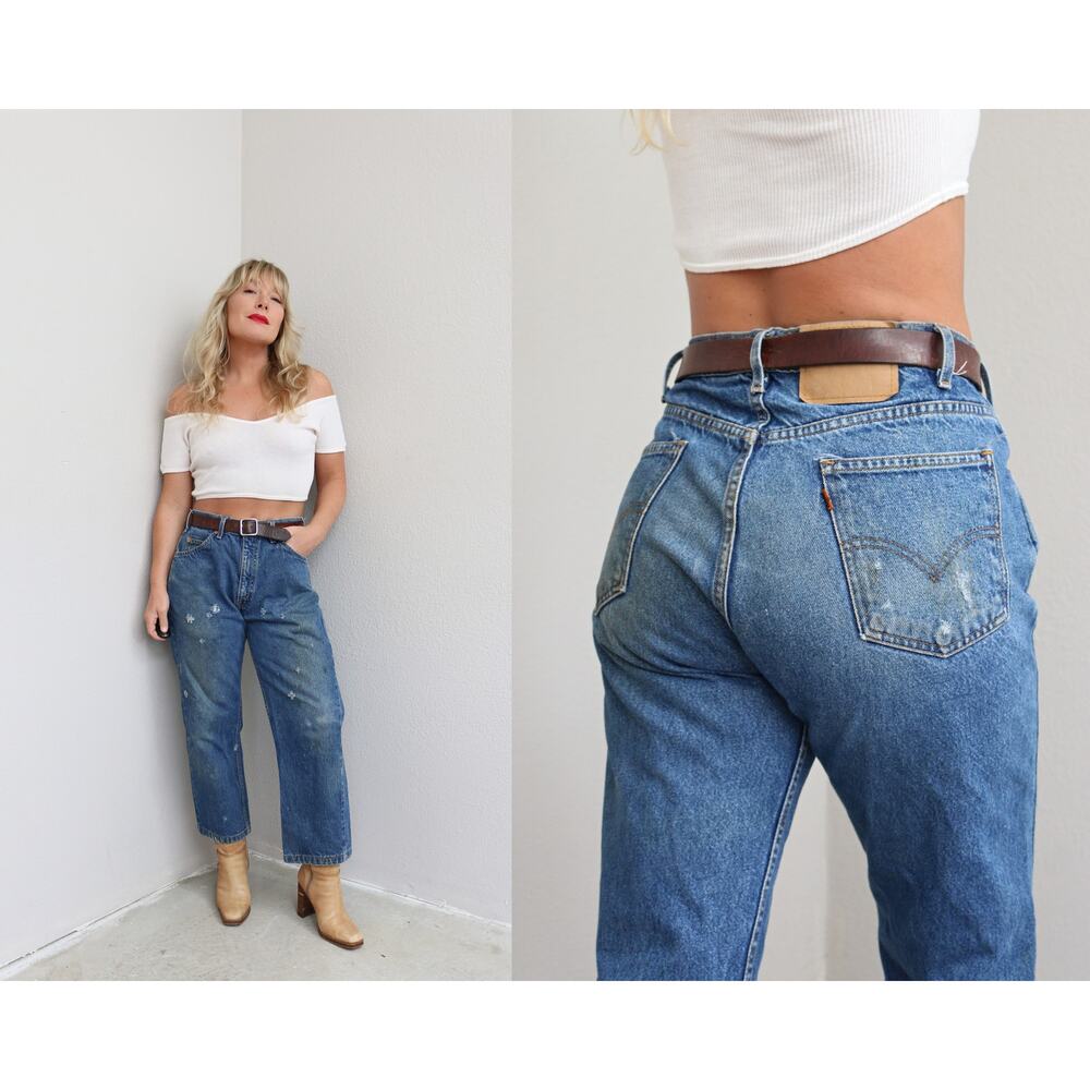 1990's Vintage Levi's 505 Crop Distressed Jeans ~ Women's SM MD Waist 31" to 32"